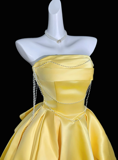 Chic Yellow Short Birthday Party Dress A-Line Satin Homecoming Dress ED10663