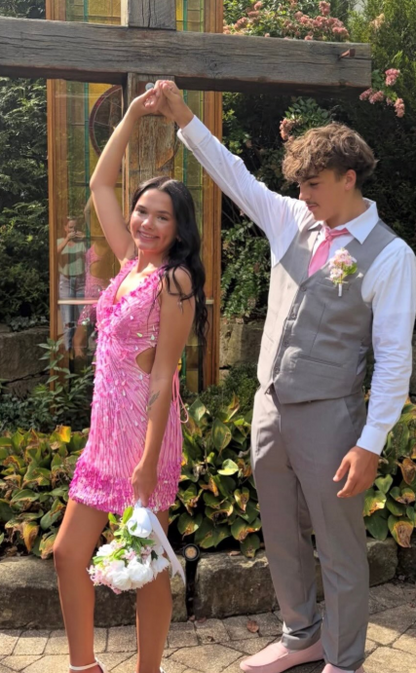 Chic Pink Short Birthday Party Dress Sheath Sequins Homecoming Dress ED10666