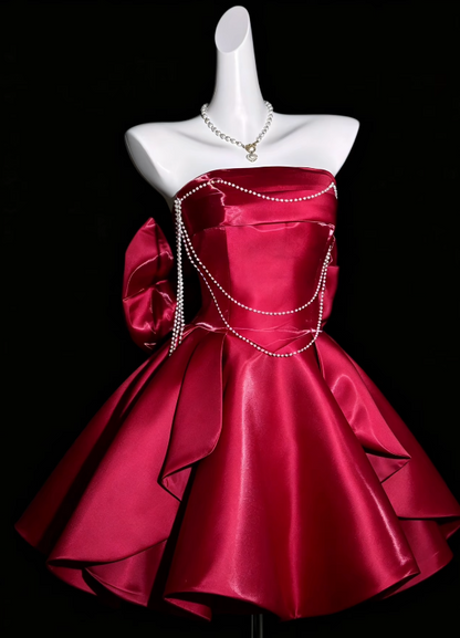 Chic Red Short Birthday Party Dress A-Line Satin Homecoming Dress  ED10667