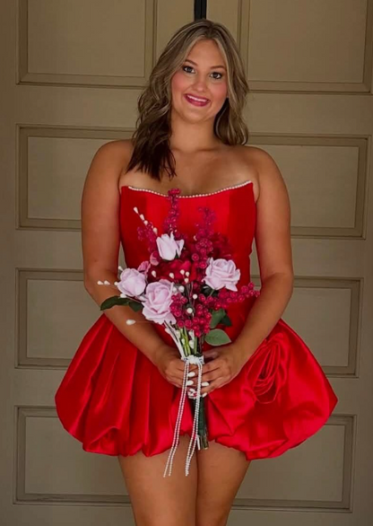 Chic Red Short Birthday Party Dress A-Line Satin Homecoming Dress ED10668