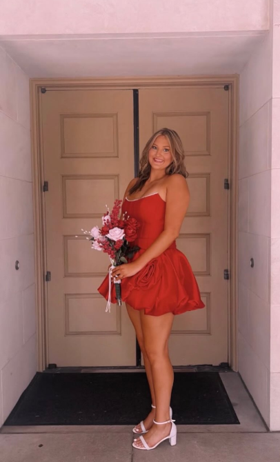 Chic Red Short Birthday Party Dress A-Line Satin Homecoming Dress ED10668