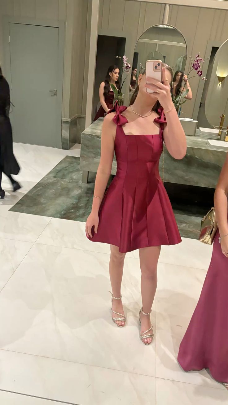 Chic Red Short Birthday Party Dress A-Line Satin Homecoming Dress ED10670