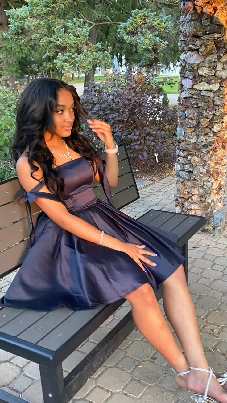 Chic Navy Blue Short Birthday Party Dress A-Line Satin Homecoming Dress ED10672