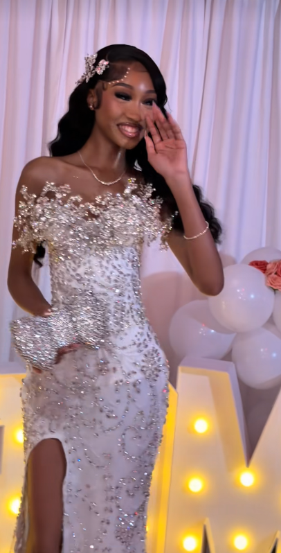 Chic White Prom Dress Sheath Tulle Sequins Long Evening Dress ED10676