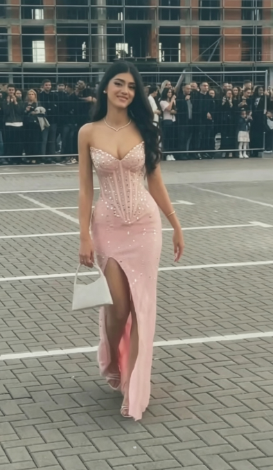 Chic Pink Prom Dress Sheath Chiffon Sequins Long Evening Dress ED10677