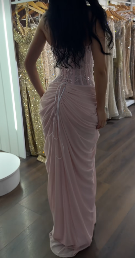 Chic Pink Prom Dress Sheath Chiffon Lace Long Evening Dress ED10680