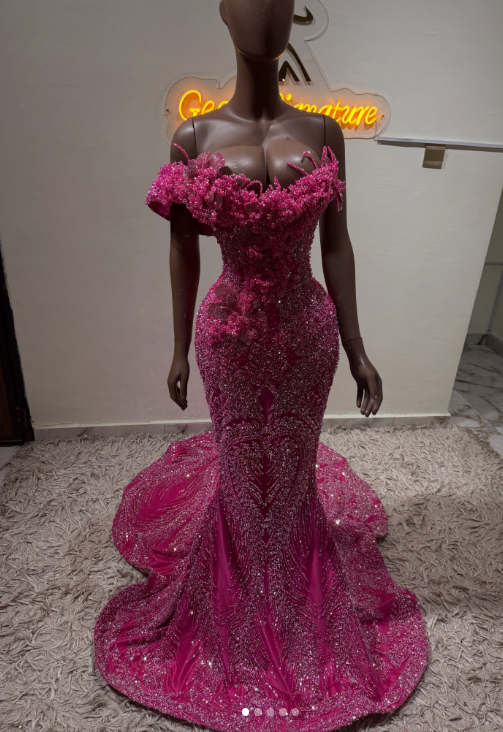 Chic Hot Pink Prom Dress Sheath Tulle Beaded Long Evening Dress ED10681