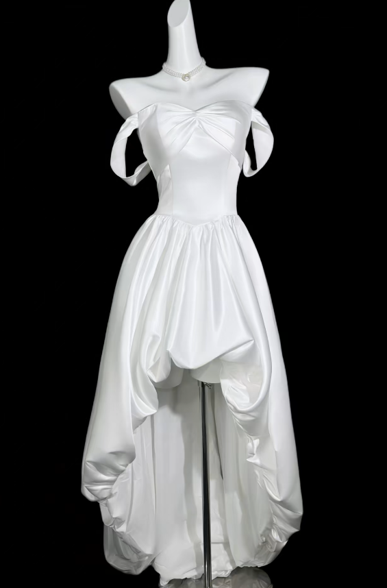 Chic White Prom Dress A-Line Satin Long Evening Dress ED10682