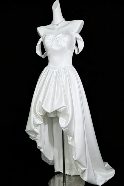 Chic White Prom Dress A-Line Satin Long Evening Dress ED10682