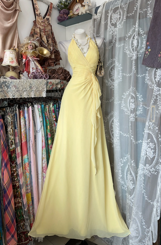 Chic Yellow Prom Dress Sheath Chiffon Long Evening Dress ED10684