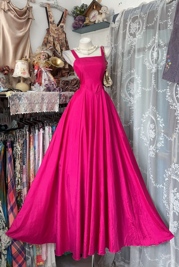 Chic Hot Pink Prom Dress A-Line Satin Long Evening Dress ED10685