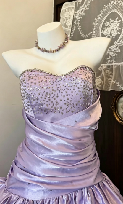 Jolie Robe Courte de Soirée de Rentrée Lilas, Coupe Princesse, en Satin, pour Anniversaire ED10689