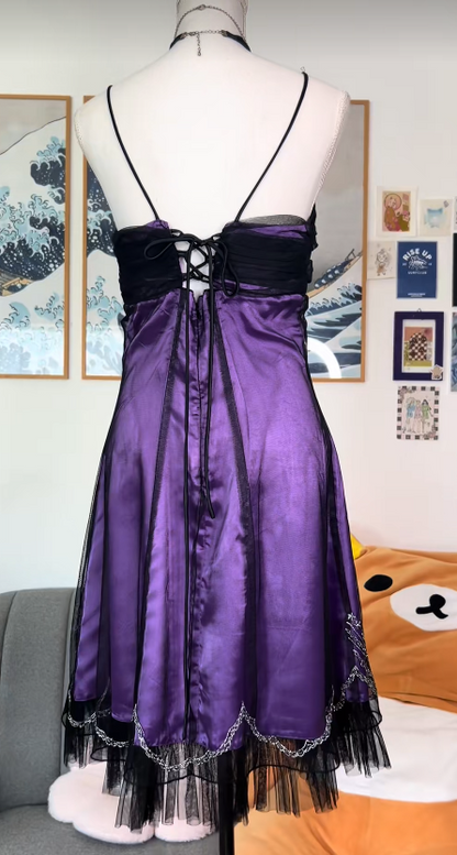 Hübsches lila kurzes Heimkehrkleid A-Linie Satin Geburtstagskleid ED10690