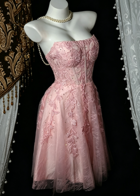 Jolie Robe Courte de Bal Rose en Tulle Coupe A-Line pour Anniversaire ED10691