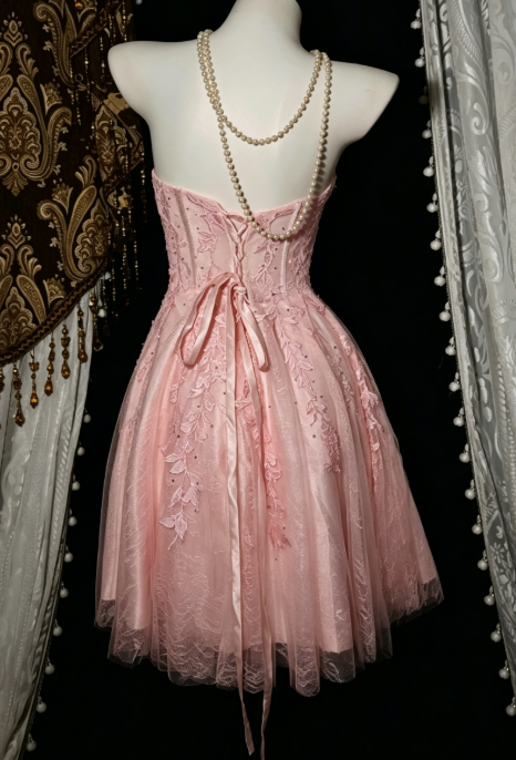 Jolie Robe Courte de Bal Rose en Tulle Coupe A-Line pour Anniversaire ED10691