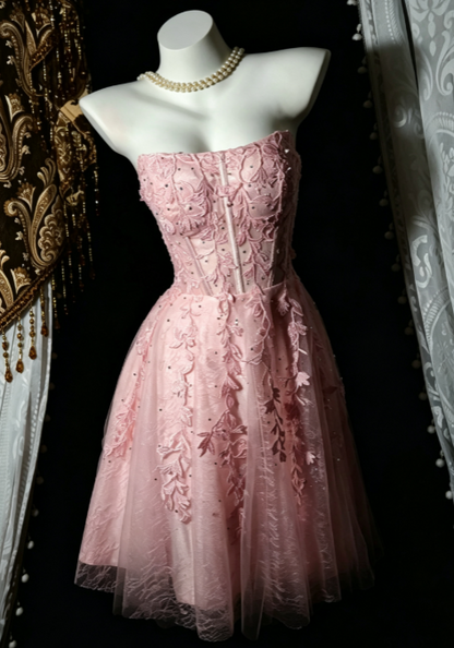 Jolie Robe Courte de Bal Rose en Tulle Coupe A-Line pour Anniversaire ED10691