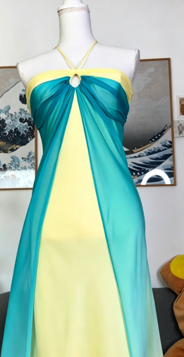 Elegantes gelbes Abschlussballkleid Scheide Chiffon Langes Abendkleid ED10706