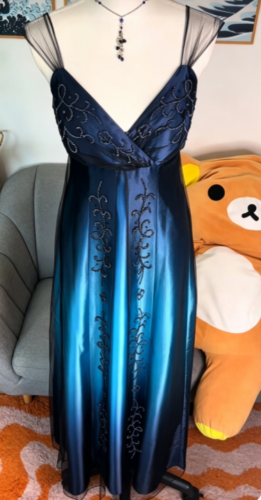 Elegantes blaues Ballkleid, Etui-Form, Satin, langes Abendkleid ED10708