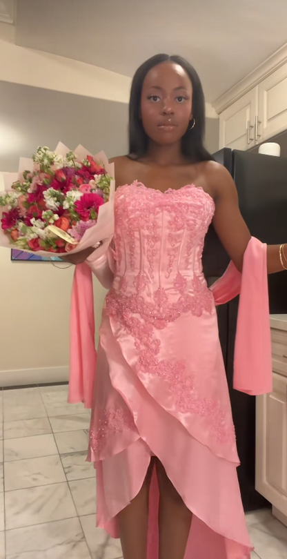 Robe de bal rose chic Robe de soirée longue en satin fourreau ED10709