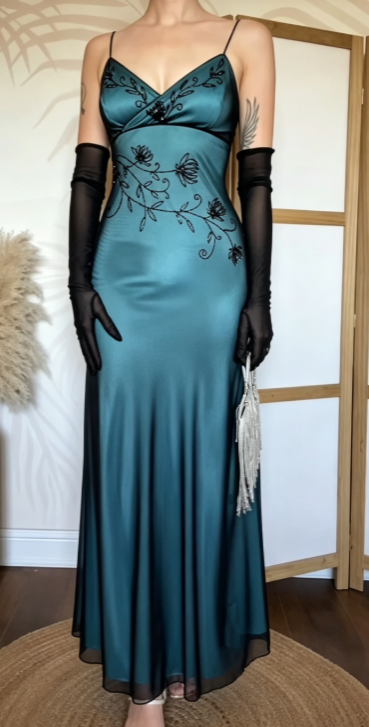 Elegantes blaues Ballkleid Etui Chiffon Perlen Lang Abendkleid ED10711