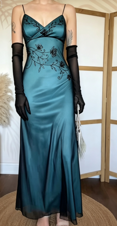 Elegantes blaues Ballkleid Etui Chiffon Perlen Lang Abendkleid ED10711