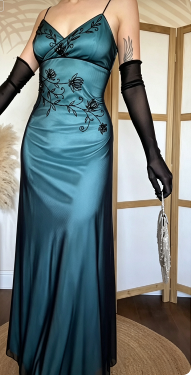 Elegantes blaues Ballkleid Etui Chiffon Perlen Lang Abendkleid ED10711