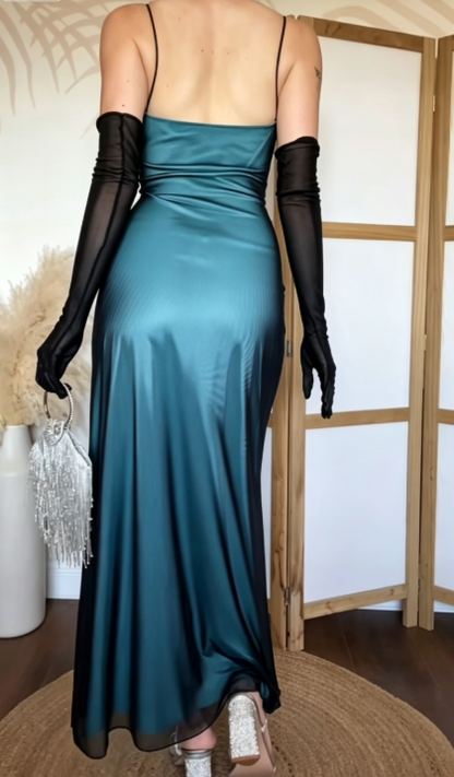 Elegantes blaues Ballkleid Etui Chiffon Perlen Lang Abendkleid ED10711