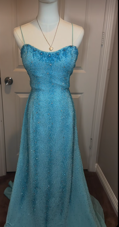 Robe de bal chic bleue fourreau en mousseline ornée de perles longue robe de soirée ED10712