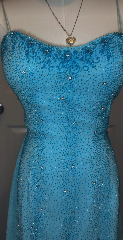 Robe de bal chic bleue fourreau en mousseline ornée de perles longue robe de soirée ED10712