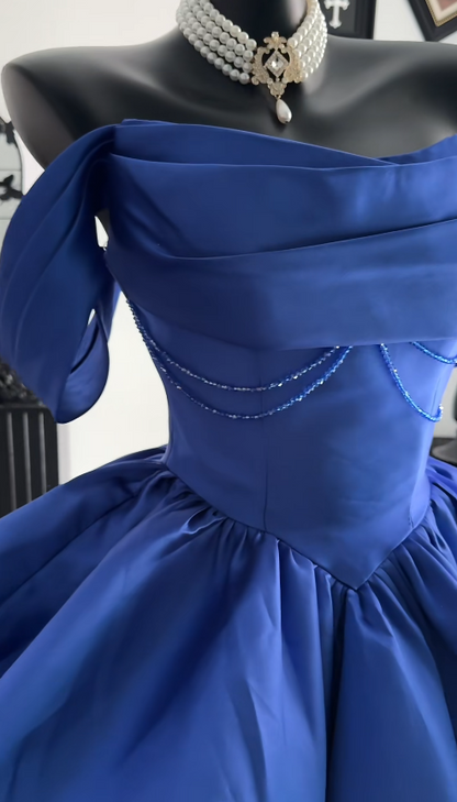 Glam Blue Short Homecoming Dress A-Line Satin Birthday Dress ED10716