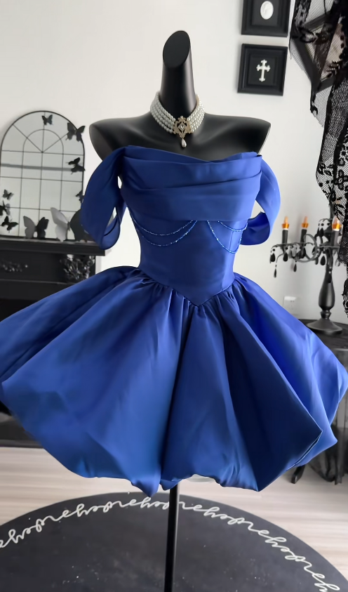 Glam Blue Short Homecoming Dress A-Line Satin Birthday Dress ED10716