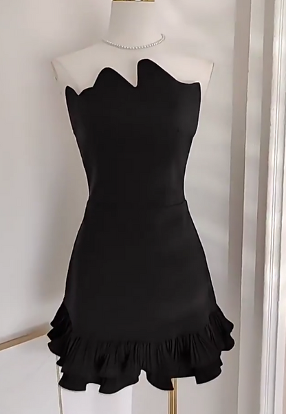 Glam Black Short Homecoming Dress Sheath Satin Birthday Dress ED10719