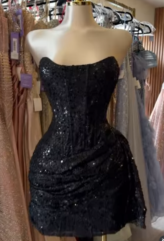 Glam Black Short Homecoming Dress Sheath Sequins Birthday Dress ED10724