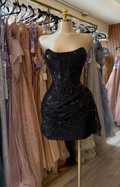 Glam Black Short Homecoming Dress Sheath Sequins Birthday Dress ED10724