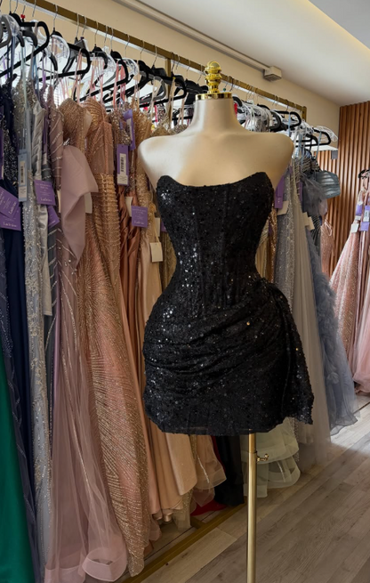 Glam Black Short Homecoming Dress Sheath Sequins Birthday Dress ED10724