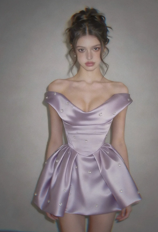 Glam Purple Short Homecoming Dress A-Line Satin Birthday Dress ED10730