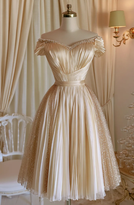 Glam Champagne Short Homecoming Dress A-Line Tulle Birthday Dress ED10735