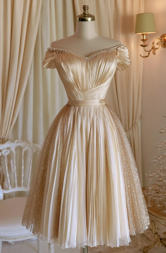 Glam Champagne Short Homecoming Dress A-Line Tulle Birthday Dress ED10735