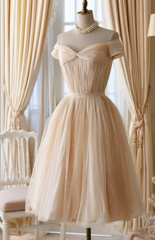 Glam Champagne Short Homecoming Dress A-Line Tulle Birthday Dress ED10736
