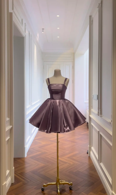 Glam Purple Short Homecoming Dress A-Line Satin Birthday Dress ED10737