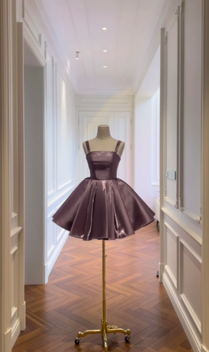Glam Purple Short Homecoming Dress A-Line Satin Birthday Dress ED10737