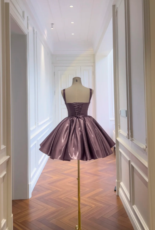 Glam Purple Short Homecoming Dress A-Line Satin Birthday Dress ED10737