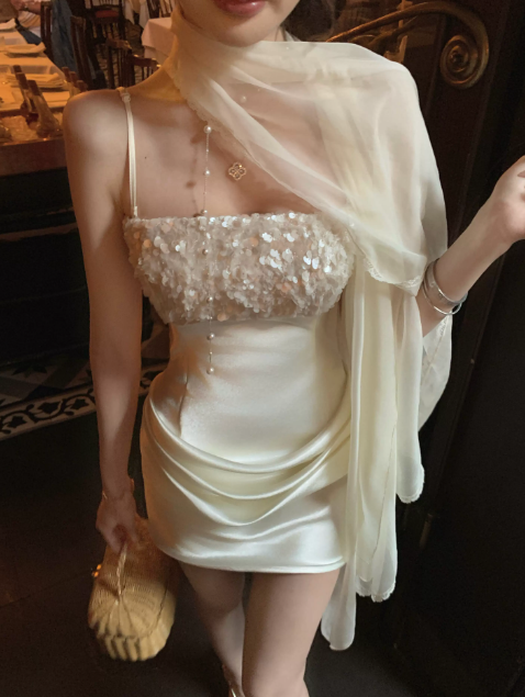 Glam Ivory Short Homecoming Dress Sheath Satin Birthday Dress ED10738