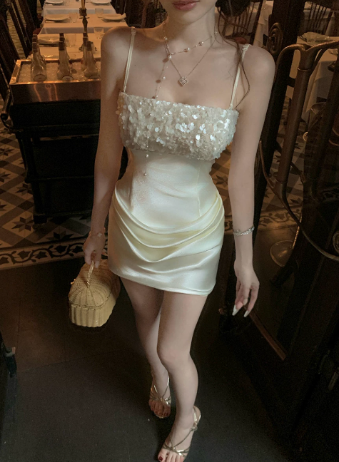Glam Ivory Short Homecoming Dress Sheath Satin Birthday Dress ED10738