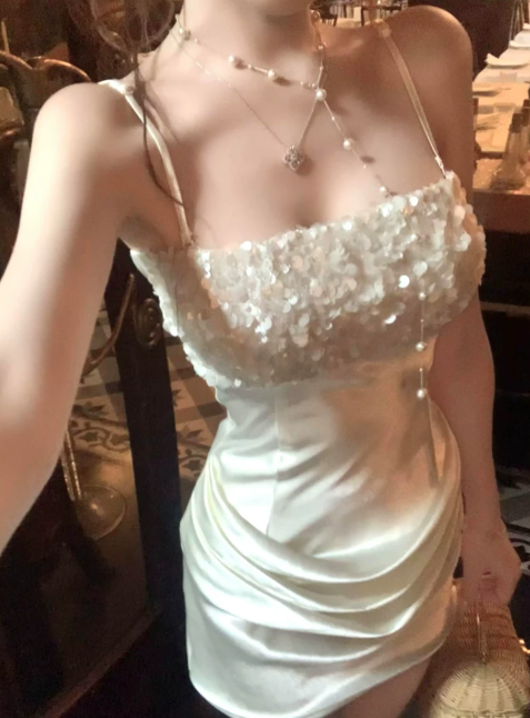 Glam Ivory Short Homecoming Dress Sheath Satin Birthday Dress ED10738