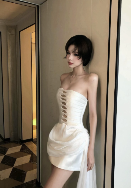 Glam White Short Homecoming Dress Sheath Satin Birthday Dress ED10739