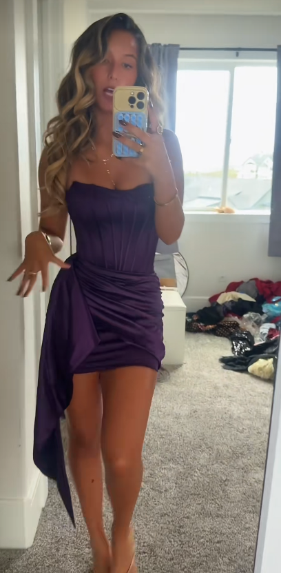 Glam Dark Purple Short Homecoming Dress Sheath Satin Birthday Dress ED10741