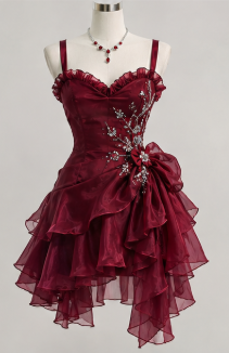 Glam Burgundy Short Homecoming Dress A-Line Tulle Birthday Dress ED10744