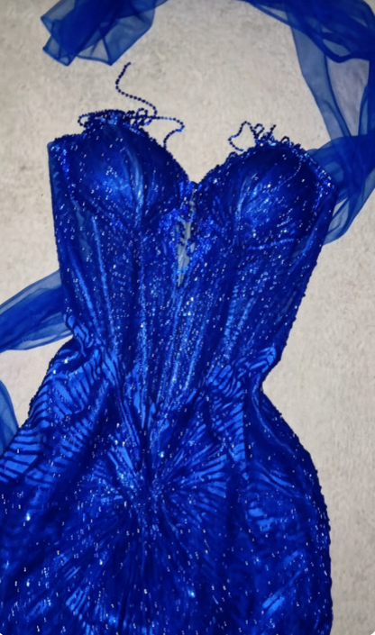 Glam Blue Short Homecoming Dress Sheath Tulle Birthday Dress ED10747