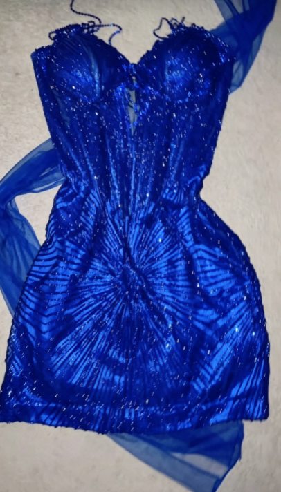 Glam Blue Short Homecoming Dress Sheath Tulle Birthday Dress ED10747